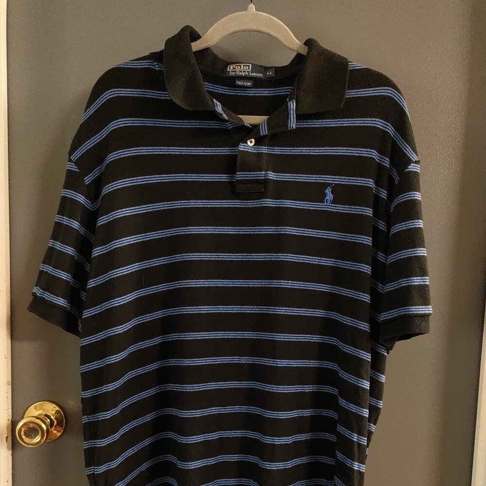 Polo By Ralph Lauren Polo Shirt Men's XL Dark Blue Light Blue Stripes Preppy